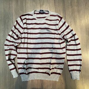 J Crew mens cotton with cashmere slim gray & maroon stripes L